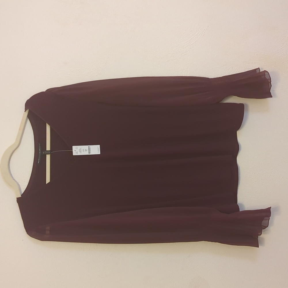 NEW WHBM White House Black Market V-Neck Woven Long Sleeve Blouse Womens Size XL